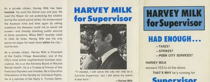 Handout for Harvey Milk's campaign for supervisor