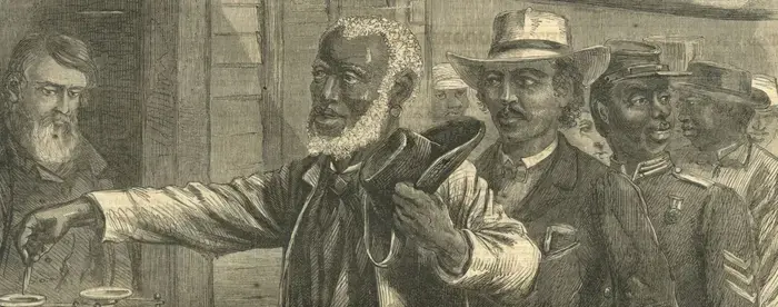 Illustration from 1867 issue of harper's weekly showing an African American voting for the first time
