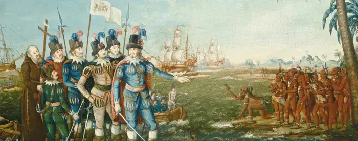 Early 19th-century painting depicting the landing of Columbus
