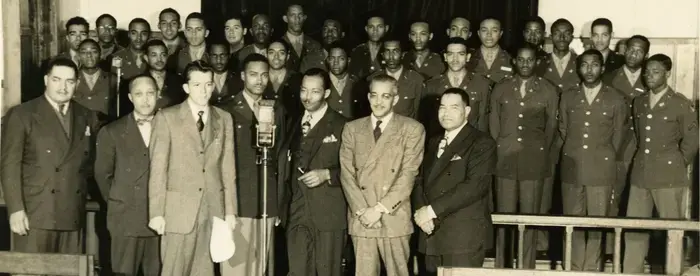 Black and white photograph of members of the Tuskegee Glee Club. 