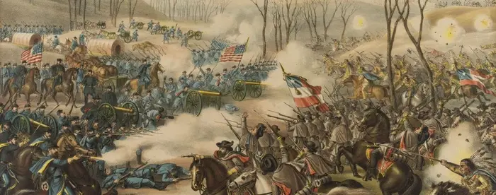 A painting of the Battle of Pea Ridge