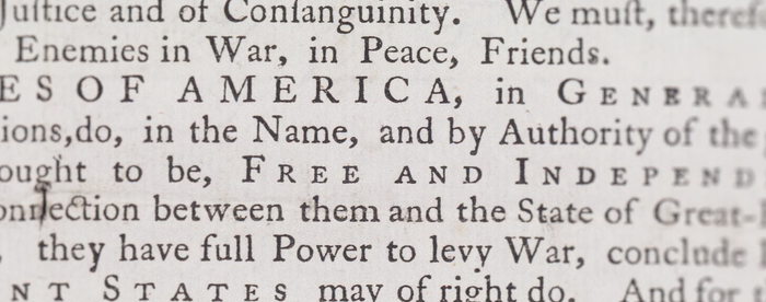 Dunlap Printing of the Declaration - close view of conclusion