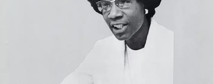 A portion of a campaign poster for Shirley Chisholm.