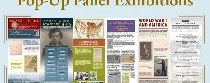 A graphic displaying some of the Gilder Lehrman Institute's Pop-Up Panel Exhibitions.