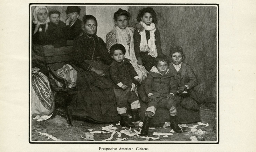 Photograph in Harpers Weekly showing immigrants at Ellis Island