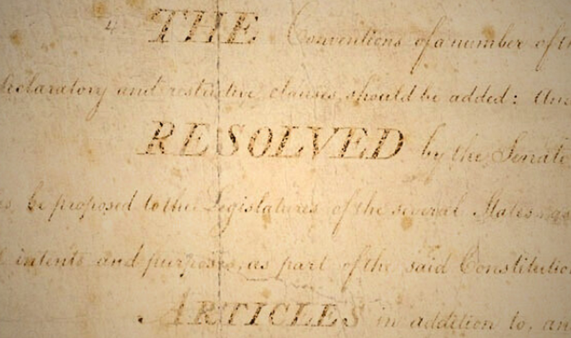 Close view of the text in original Bill of Rights