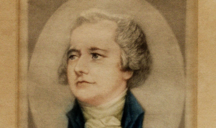 Watercolor portrait of a young Alexander Hamilton