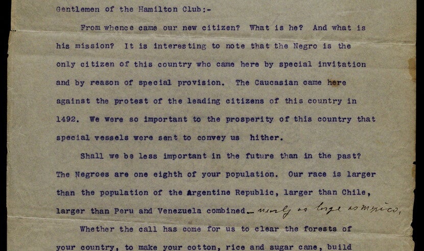 Address of Booker T. Washington, principal of the Tuskegee Normal and Industrial Institute, Tuskegee, Alabama, before the Hamilton Club, Chicago