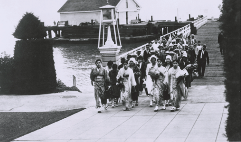 A group of immigrants arriving at Angel Island.