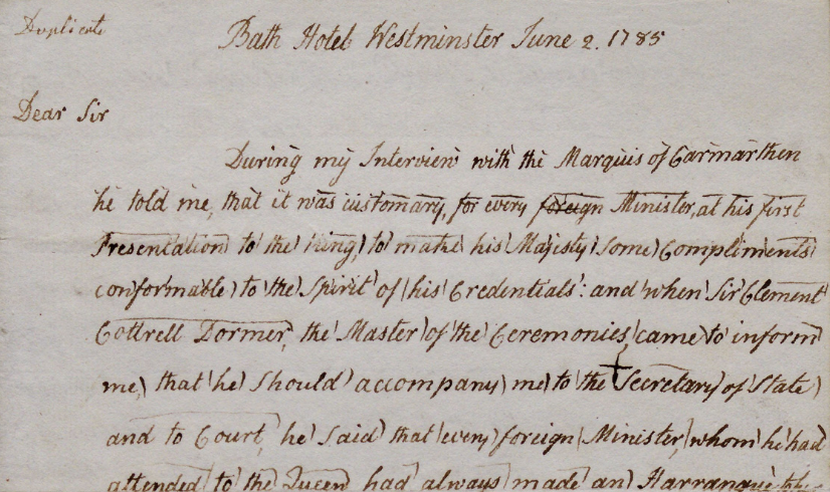 Portion of a letter from John Adams to John Jay, 1785