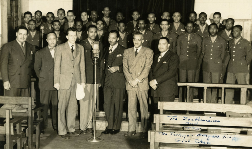 Black and white photograph of members of the Tuskegee Glee Club. 