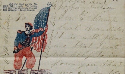 Letter with stamp of Union soldier holding the US flag