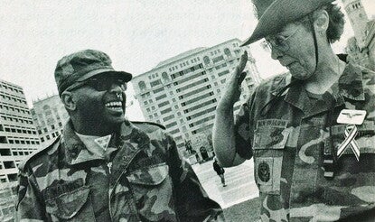 Photograph of Watkins (left) and Miriam Ben-Shalom at a 1993 rally in Washington, DC.
