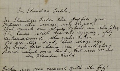 Page from Ella Jane Osborn's diary showing text for In Flanders Fields