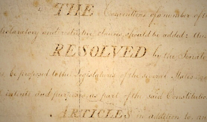 Close view of the text in original Bill of Rights