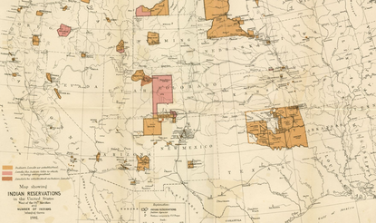 Map of the part of the USA in 1881 showing the locations of different Indian Reservations