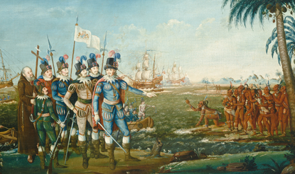 Early 19th-century painting depicting the landing of Columbus