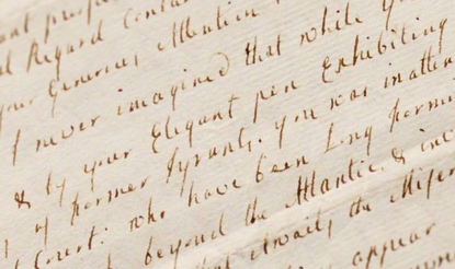 Detail of handwritten 1774 letter from Mercy Warren to Catharine Macaulay