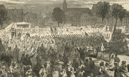 Illustration of crowd celebrating the abolition of slavery in Washington, D.C.