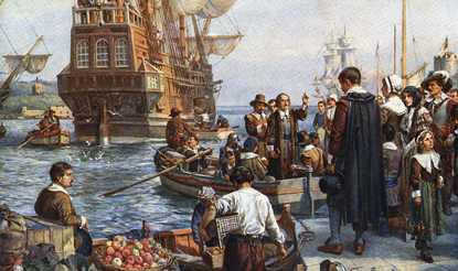 Colonists boarding boats