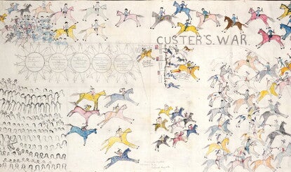 A comprehensive illustration of the Battle of Little Big Horn from the perspective of a Lakota warrior.