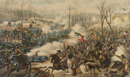 A painting of the Battle of Pea Ridge