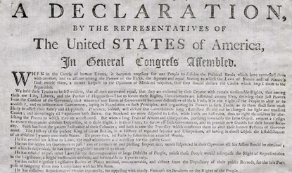 detail of the Declaration of Independence (printed by Peter Timothy in Charleston, South Carolina, in August 1776