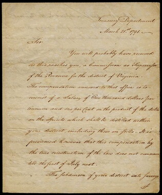 Alexander Hamilton to Edward Carrington, March 21, 1791, GLC00299