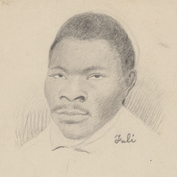 A drawing of a Black man looking at the sketcher