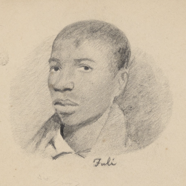 A drawing of a Black man looking at the sketcher