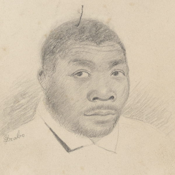 A drawing of a Black man looking at the sketcher