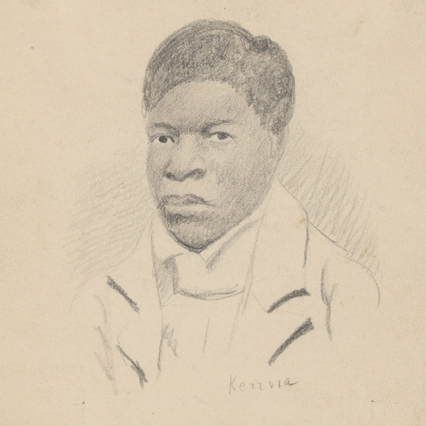 A drawing of a Black man looking at the sketcher