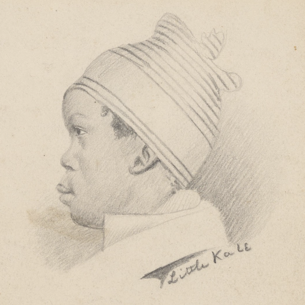 A drawing of a Black man wearing a hat in profile