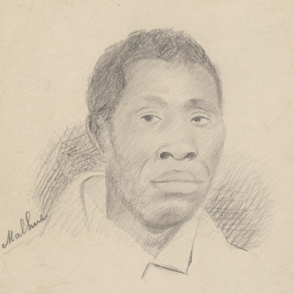 A drawing of a Black man looking at the sketcher