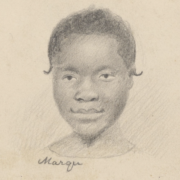 A drawing of a Black girl looking at the sketcher