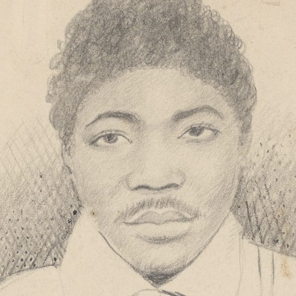 A drawing of a Black man looking at the sketcher