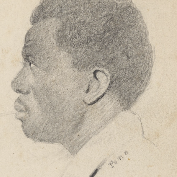 A drawing of a Black man in profile