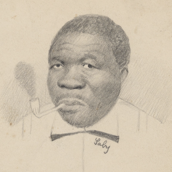 A drawing of a Black man looking at the sketcher