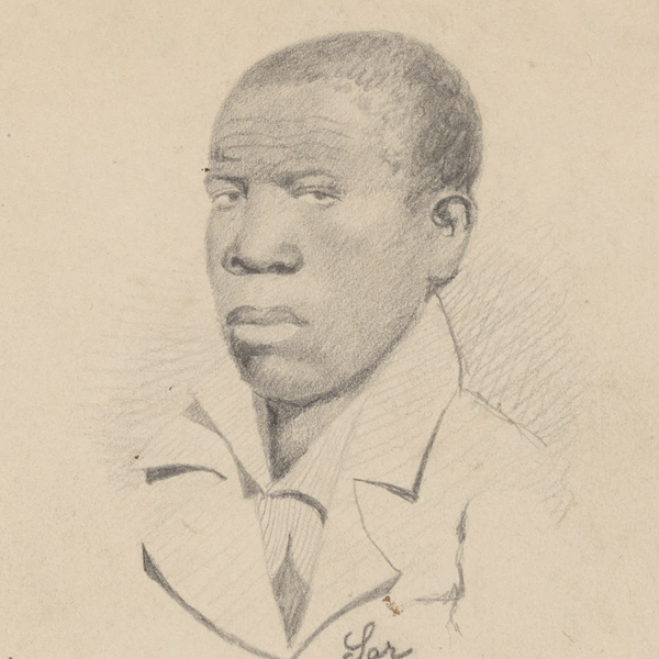 A drawing of a Black man looking at the sketcher