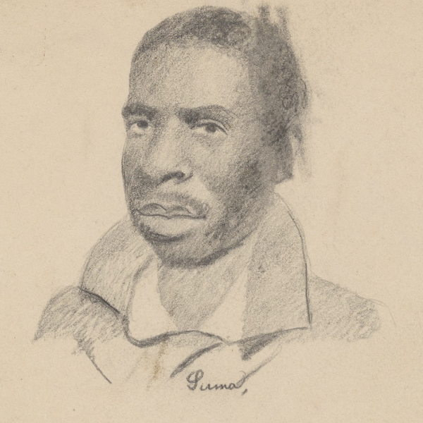 A drawing of a Black man looking at the sketcher