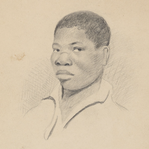 A drawing of a Black man looking at the sketcher