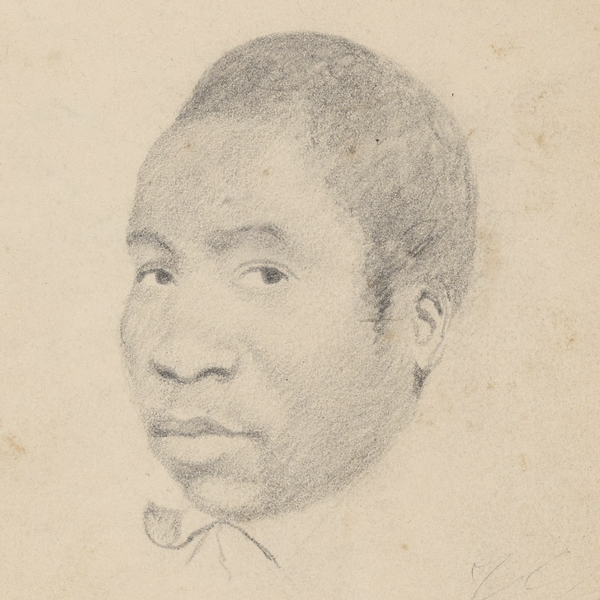 A drawing of a Black man looking at the sketcher