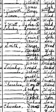 View of people's names, grouped into families, in the 1940 Census.