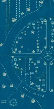 Blue and white diagram from 1908 showing the layout of a cemetery.
