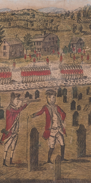British Soldier looking through a telescope at the battle of Concord