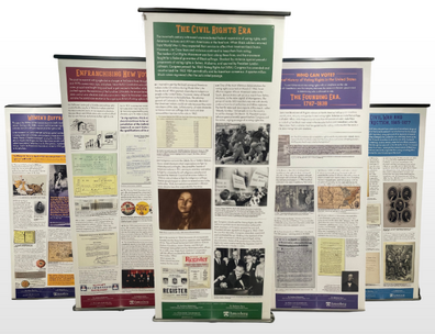 View of six panels from the "Who Can Vote?" traveling exhibition