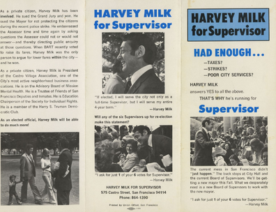 Flyer for Harvey Milk for Supervisor, dated 1977