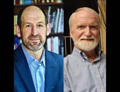 Professional headshots of two Book Breaks authors Daniel Greene and Ted Phillips