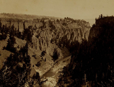 Late nineteenth-century photograph by William Hicks Jackson of Colummar Basalts on Yellowstone River