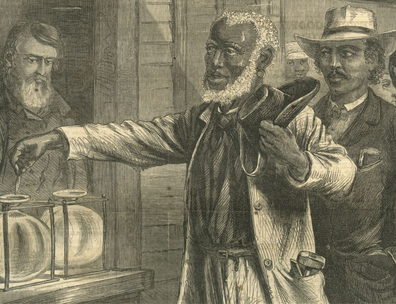 Illustration from 1867 issue of harper's weekly showing an African American voting for the first time